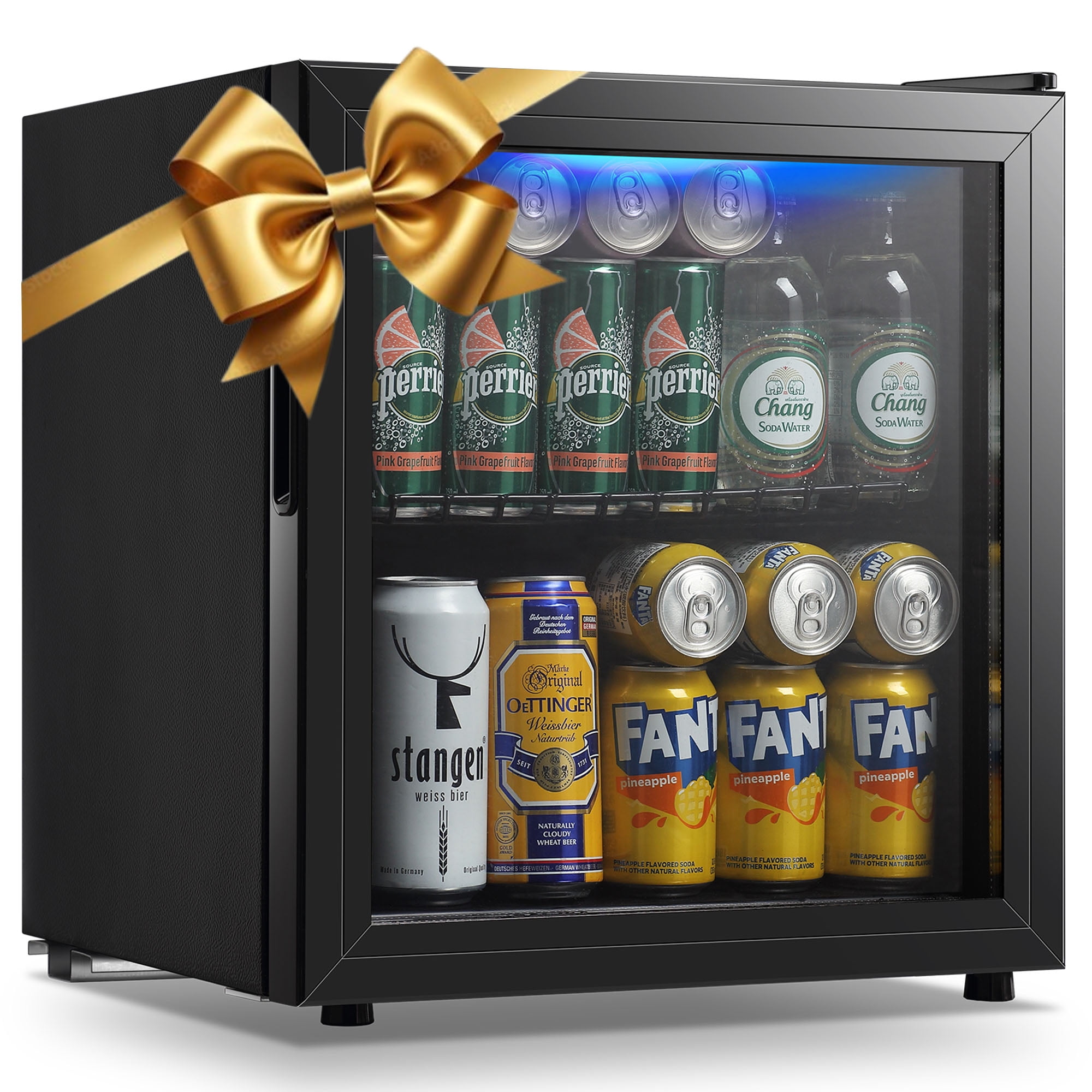 JIEJIA Beverage Refrigerators 58-Can Small Mini Fridge Glass Door, Removable Shelves for Soda Beer or Wine, 1.7 Cu.ft