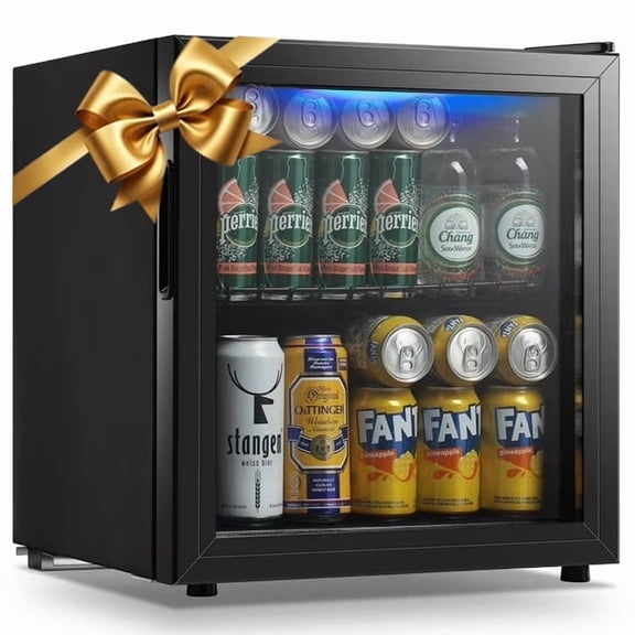 JIEJIA Beverage Refrigerators 58-Can Small Mini Fridge Glass Door, Removable Shelves for Soda Beer or Wine, 1.7 Cu.ft