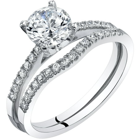Oravo 1 ct Cubic Zirconia Engagement Ring and Wedding Band Bridal Set in 14K White Gold