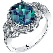 Oravo 3.25 ct Oval Shape Created Alexandrite Cocktail Ring in 14K White Gold