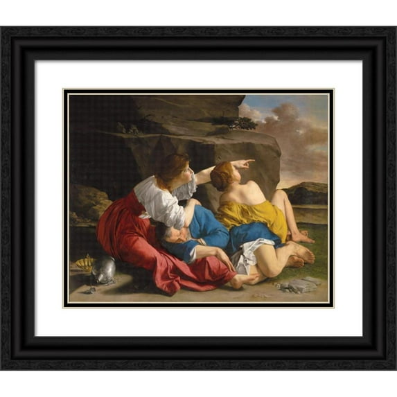Orazio Gentileschi 18x15 Black Ornate Wood Framed Double Matted Museum Art Print Titled - Lot and His Daughters (About 1622)