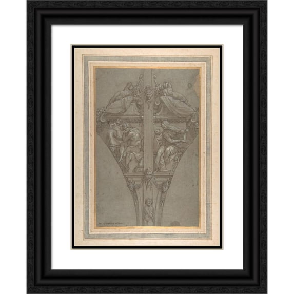 Orazio Samacchini 14x18 Black Ornate Wood Framed Double Matted Museum Art Print Titled - Study for the Decoration of a Vault (1532-77)