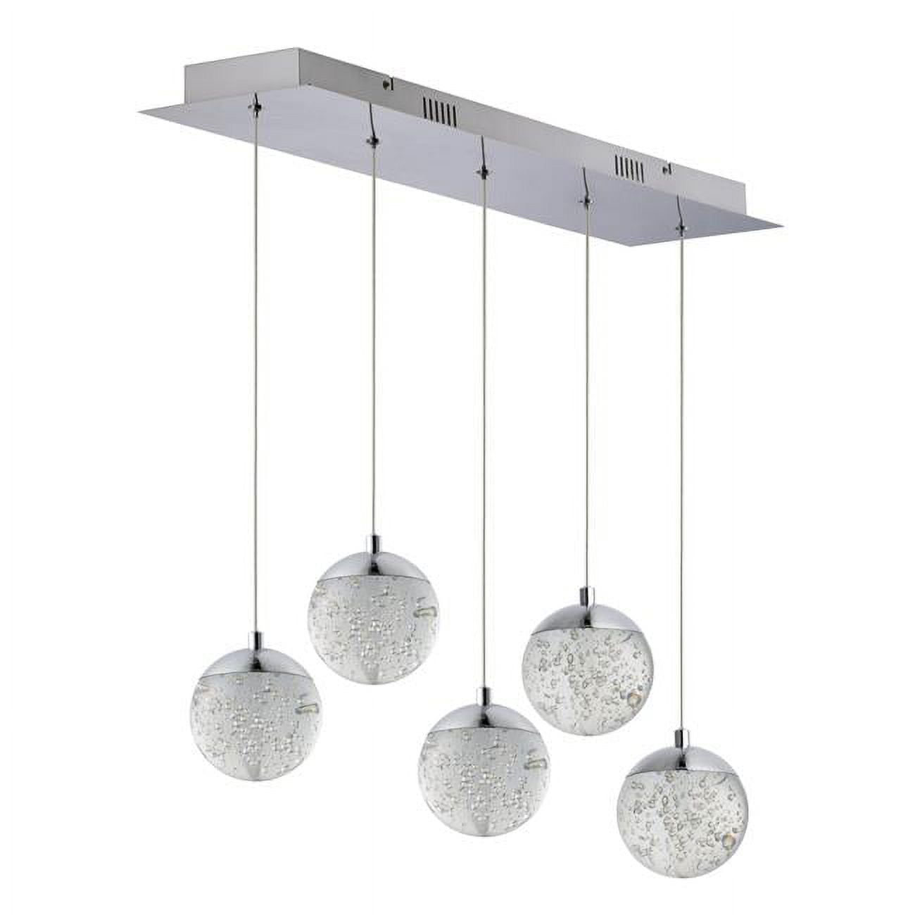 Sleek Polished Chrome 5-Light LED Globe Pendant with Crystal Bubble Orbs