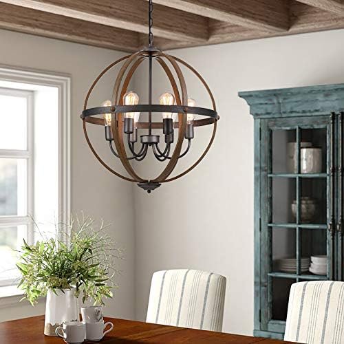 Orb Chandeliers 6-Light Rustic Farmhouse Chandelier Lighting Stardust Finish Dining Room Lighting Fixtures Hanging for Foyer,Bedroom,Living Room,Kitchen$$Tools & Hardware Other