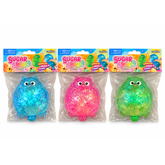 Orb Factory Sugar Swaps Fat Cat Glitter Squeeze Toy 3-Pack