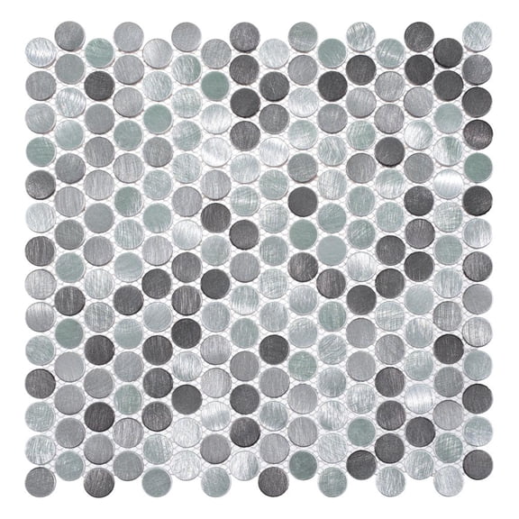 Orb Grace Gray 3/4-in. Penny Round Metal Mosaic Wall Tile