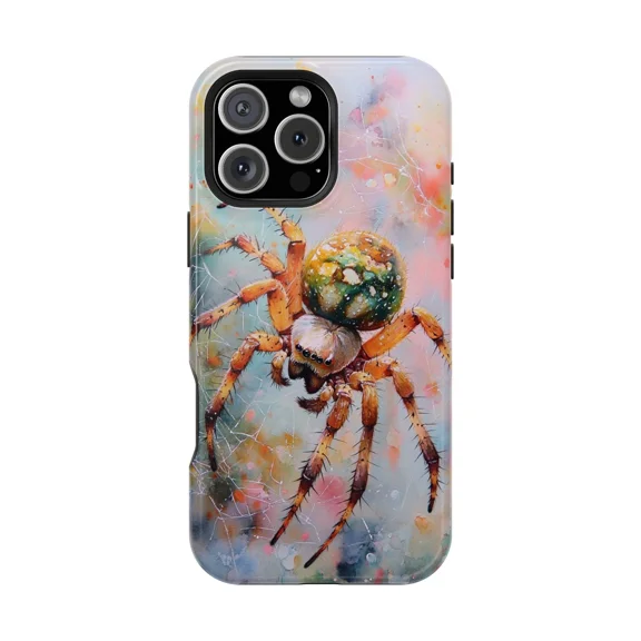 Orb Weaver Spider Watercolor Painting Case for iPhone 17 through 11 Pro Max