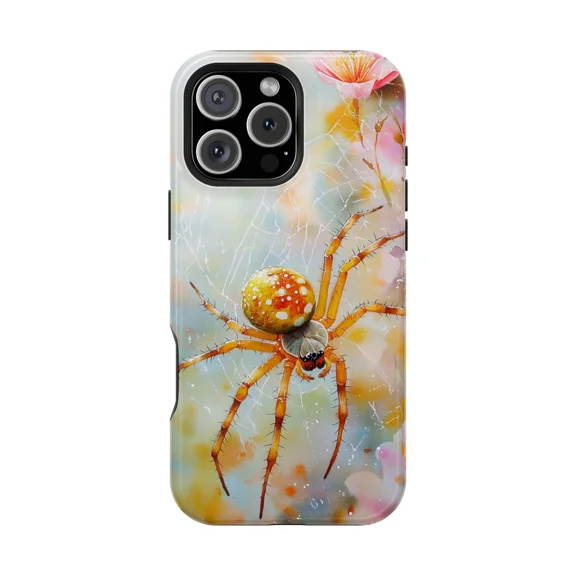 Orb Weaver Spider Web Flower Art Case for iPhone 17 11 12 13 14 15 16 Pro Max