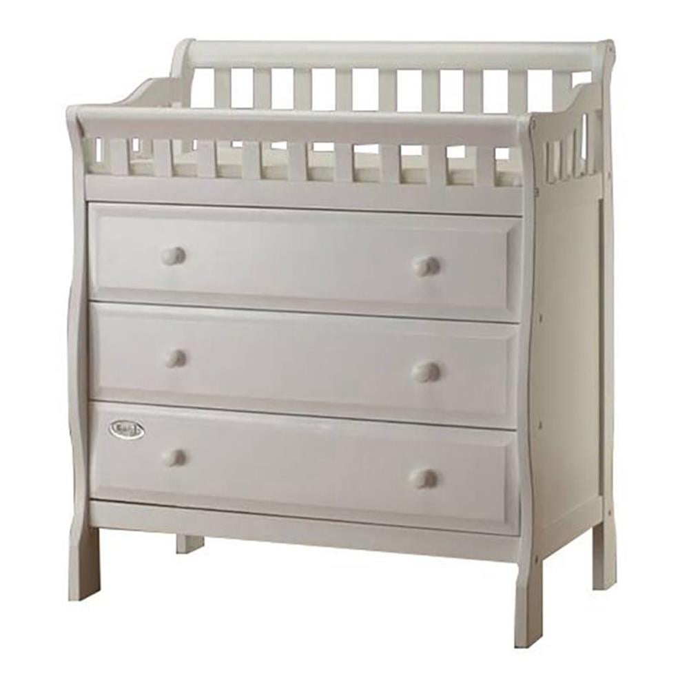 White Solid Wood 3-Drawer Changing Station with Safety Strap