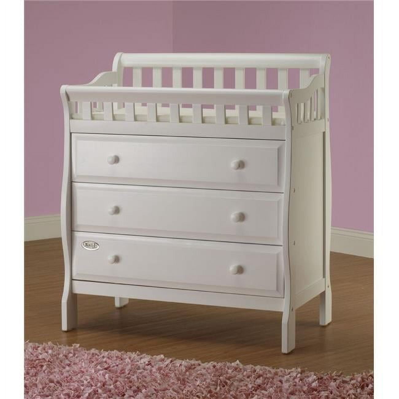 White Solid Wood 3-Drawer Changing Station with Safety Strap