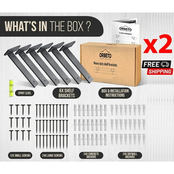 Orbeto Heavy Duty Floating Shelf Bracket with Metal Black, Holds 160+lbs, 10 inch- 12 Pack