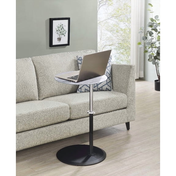 Orbit 15.5" End Table with Height Adjustable Gray Marble Textured Top - Modern Home Decor Accent