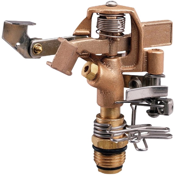 Orbit 20-40 Ft Brass Impact Lawn Sprinkler Head, Anti-backsplash arm