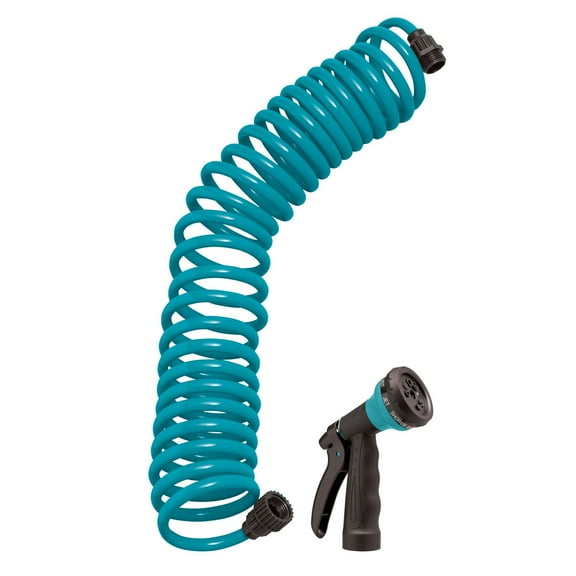 Orbit Coil Garden Hose with Nozzle, Blue, 25ft