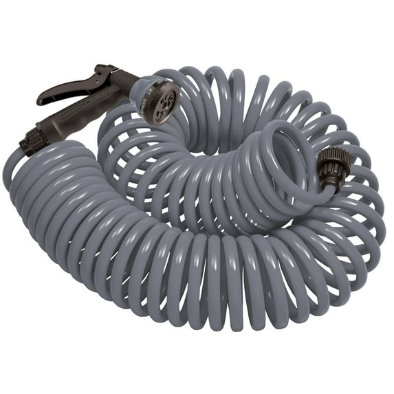 Orbit 25' Gray Coil Hose w/8-Pattern Plastic Nozzle