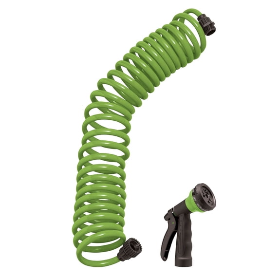 Orbit 25' Green Coil Hose w/8-Pattern Plastic Nozzle