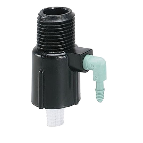 Orbit 67050 Manifold, 1/2 x 1/4 in Connection, Thread x Barb, 1 -Port, 1/4 in Tubing, Plastic, Black