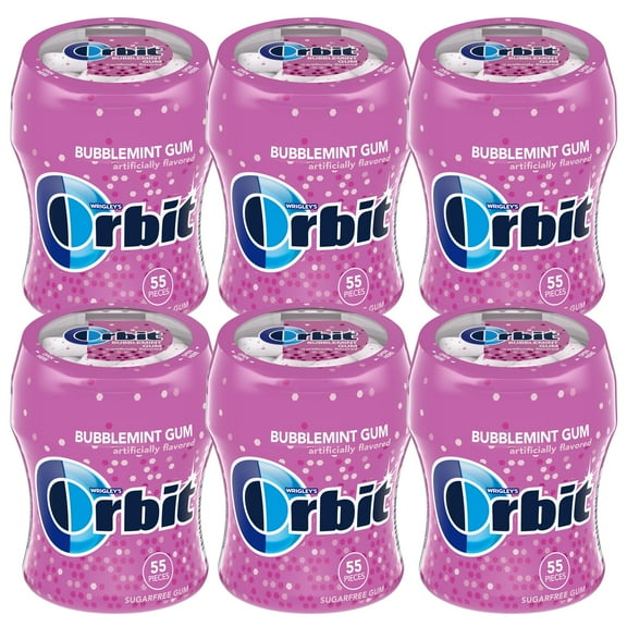 Orbit Bubblemint Gum, 55 Piece Bottle (Pack of 6), Sugar Free Chewing Gum