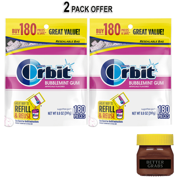 Orbit Bubblemint Sugar Free Chewing Gum, Value Pack - 180 Ct