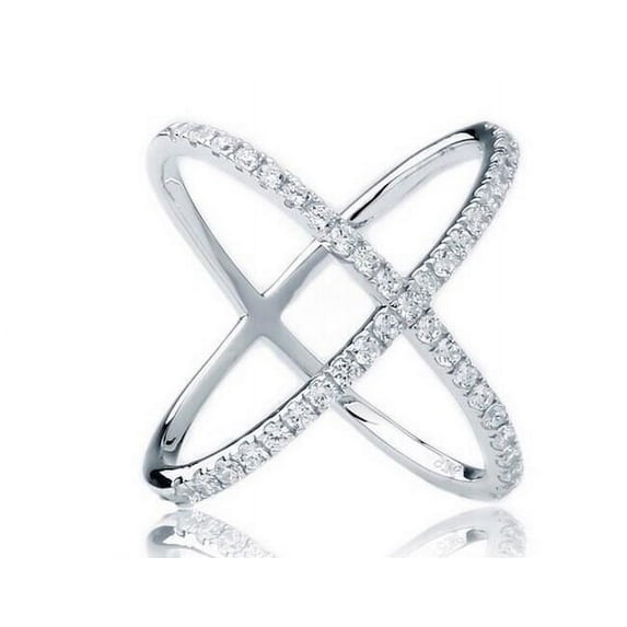 Orbit Criss Cross Geometric Pave Set Diamond Ring 1.8 Ct Diamond 14K White Gold Over