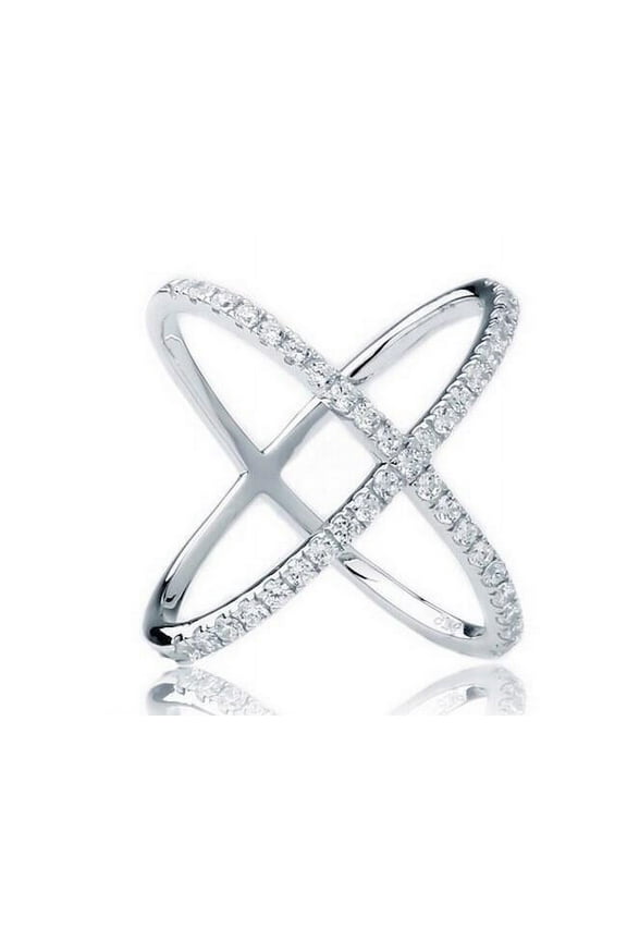 Orbit Criss Cross Geometric Pave Set Diamond Ring 1.8 Ct Diamond 14K White Gold Over