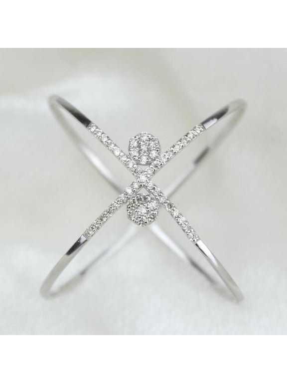 Orbit Diamond Ring, Criss Cross Ring, 14k Solid Gold, Natural Diamonds, Double Band X Ring, Stackable Minimalist Jewelry, Ready To Ship