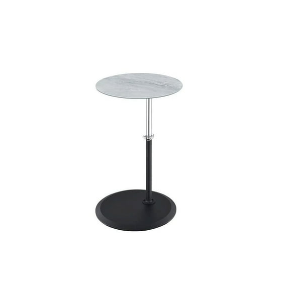 Orbit End Table with Height Adjustable Gray Marble Textured Glass Top
