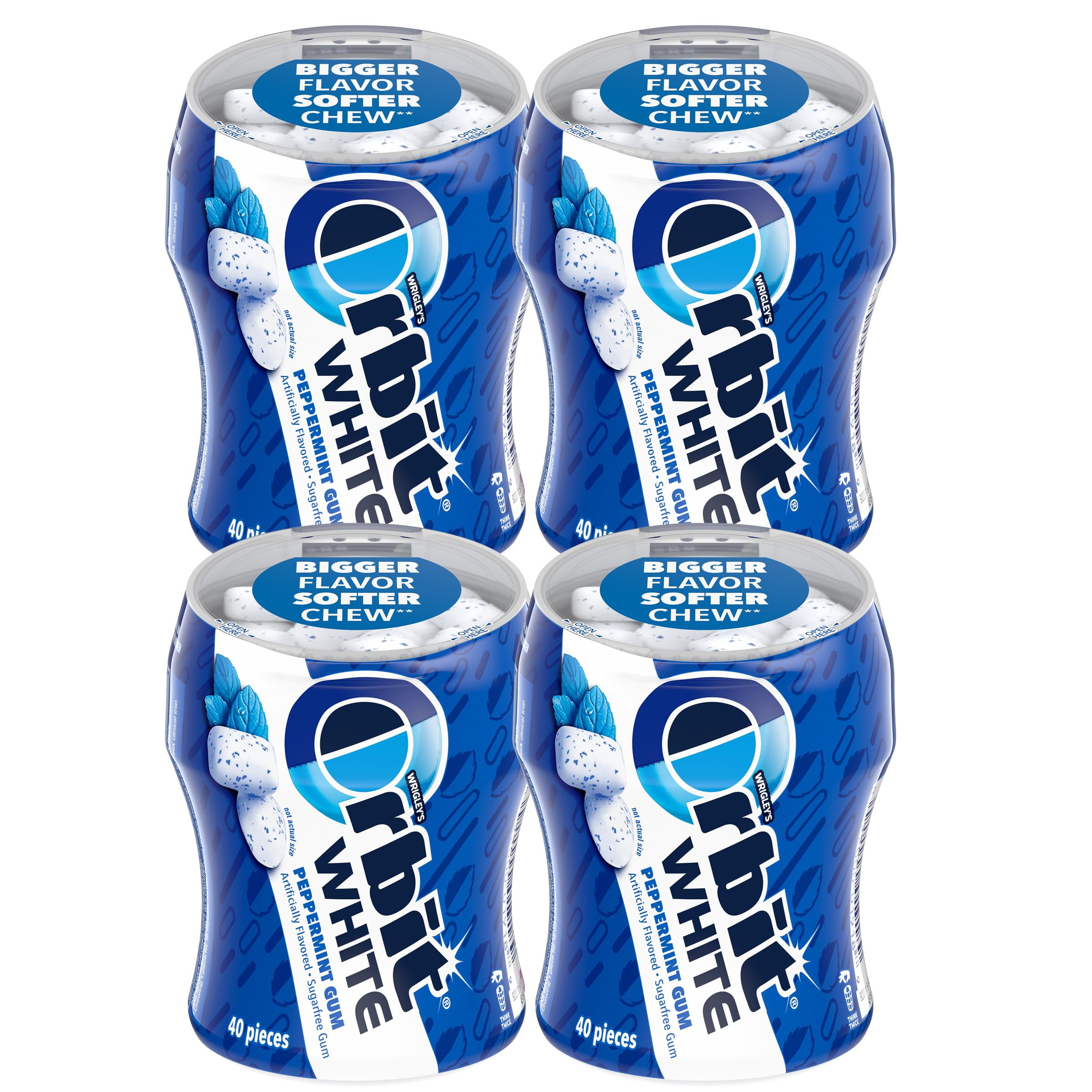 Orbit Gum White Peppermint Gum, 40 Piece Bottle (Pack of 4), Sugar Free Chewing Gum