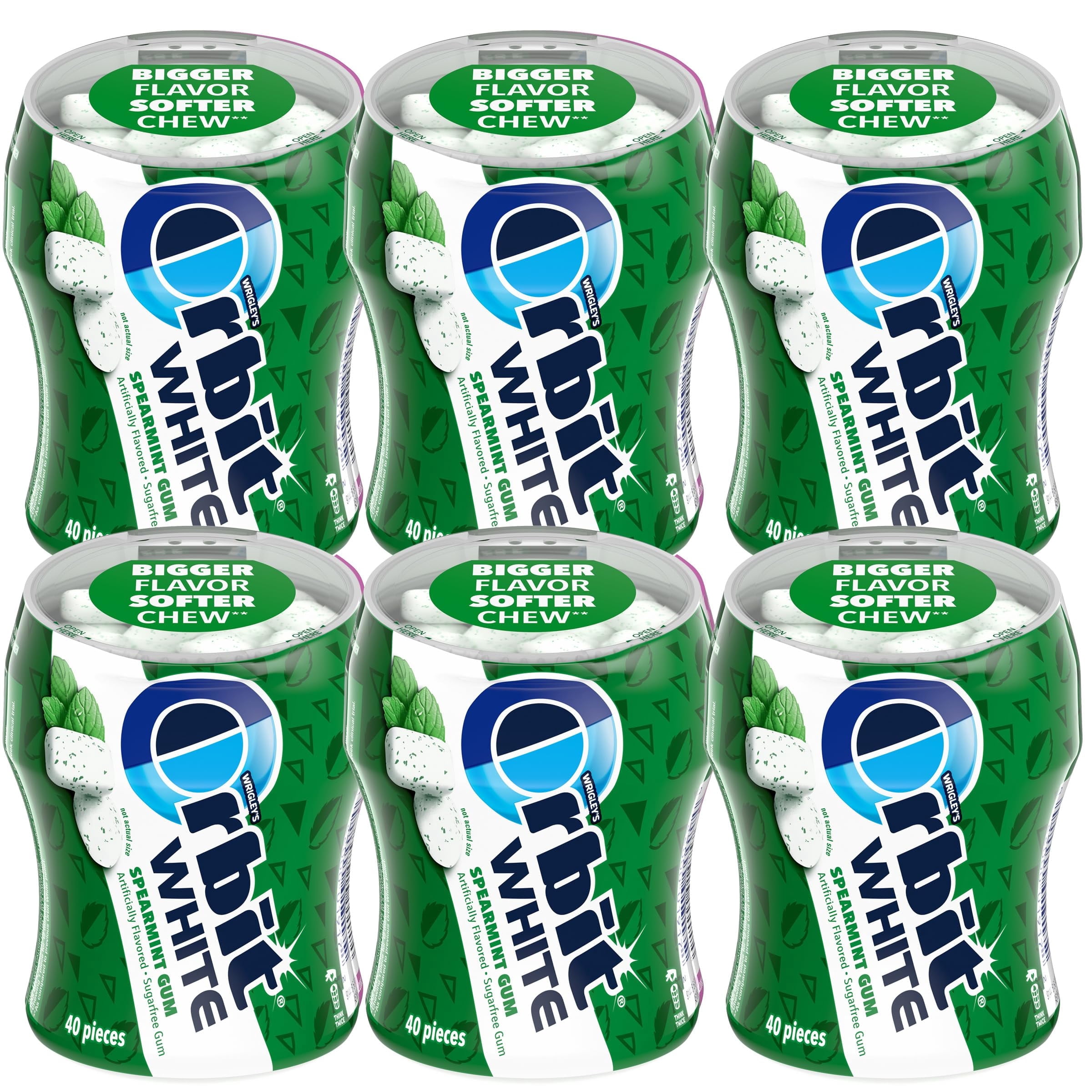 Orbit Gum White Spearmint Gum, 40 Piece Bottle (Pack of 6), Sugar Free Chewing Gum