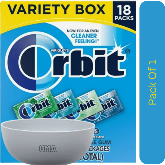 Orbit Mint Sugar Free Chewing Gum Variety Pack, 14 Pieces Each, 18 Packs With White Bowl By OMA