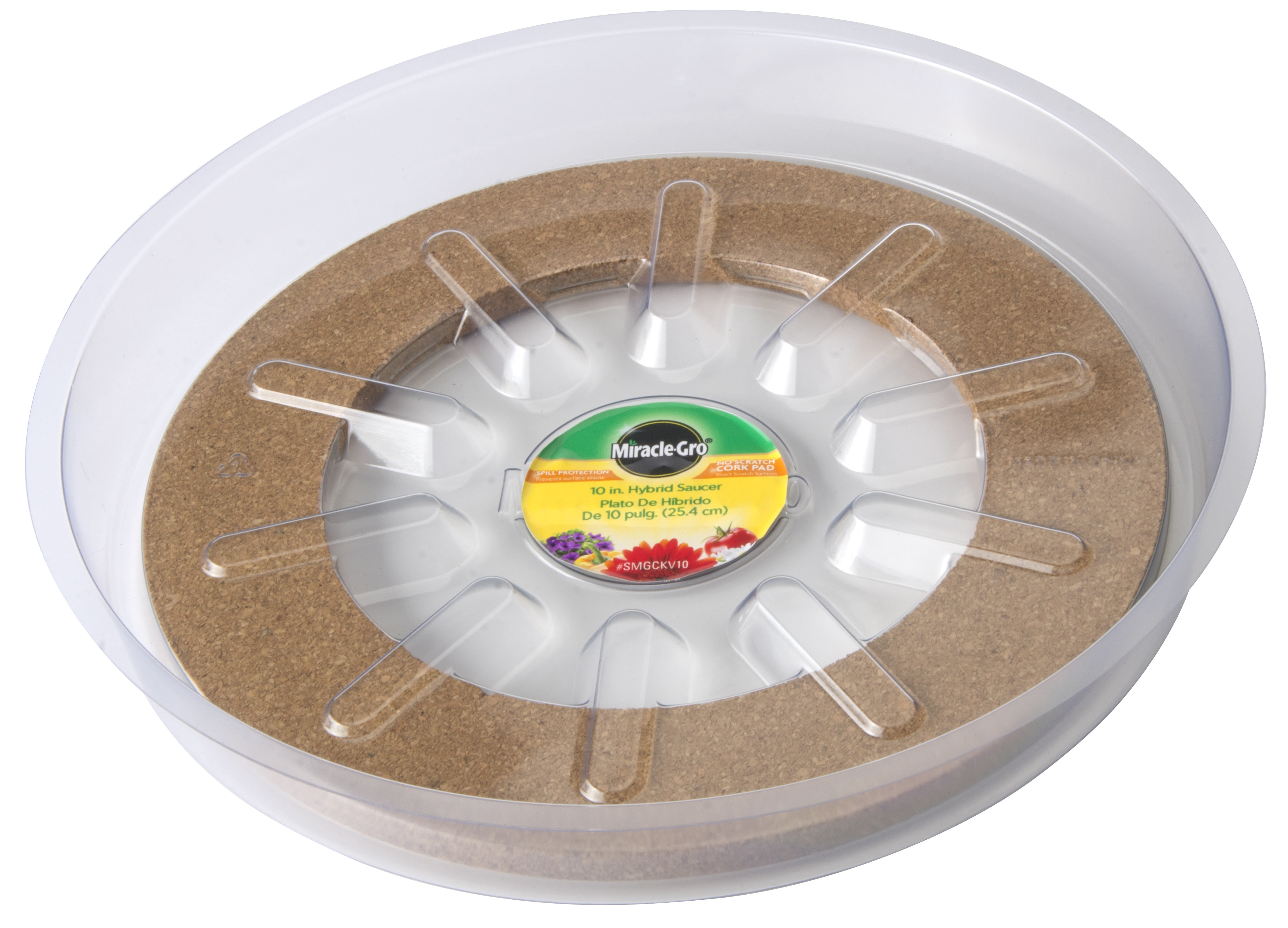 Orbit, Miracle Gro Brand 14 in. Hybrid Saucer - Clear Plastic with a Brown Cork Base