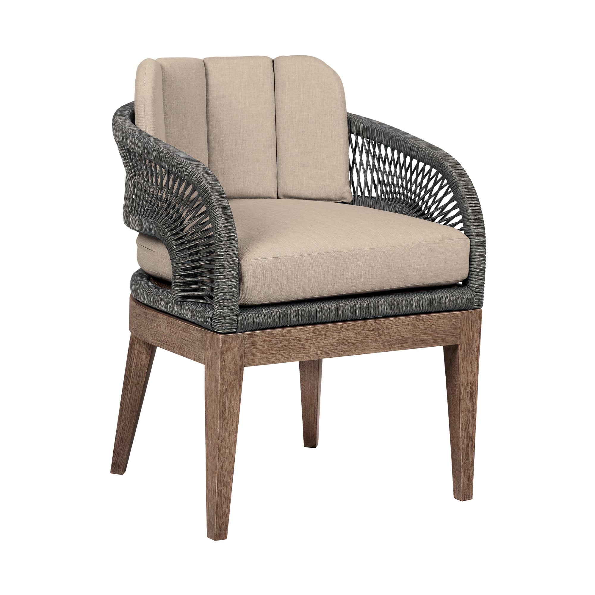 Orbit Eucalyptus Wood Dining Chair with Gray Rope and Taupe Cushions