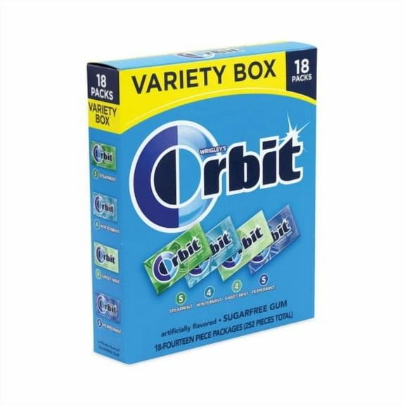 Orbit Sugar-Free Chewing Gum Variety Box, Four Mint Flavors, 14 Pieces/Pack, 18 Packs/Carton, Each