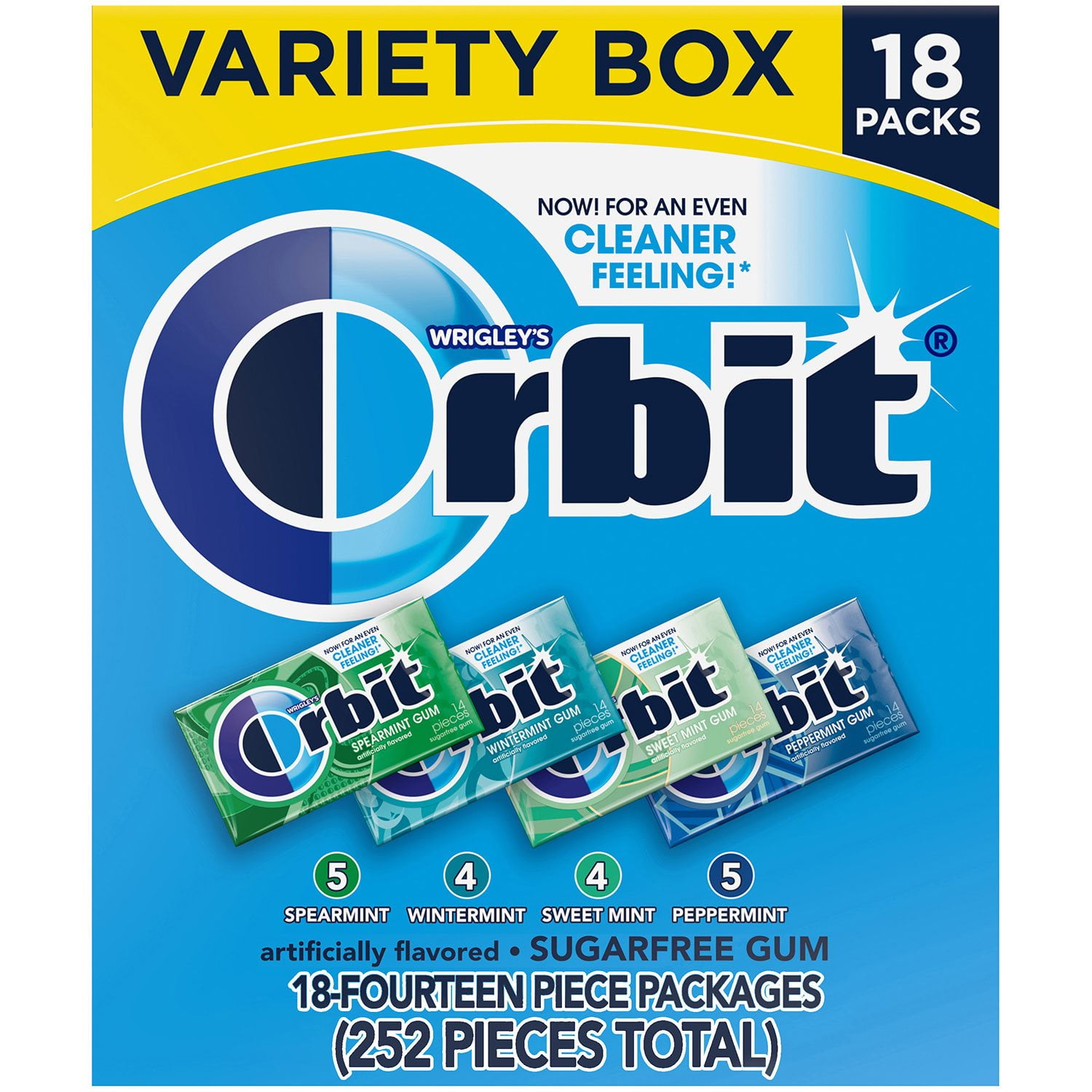 Orbit Sugar-Free Gum Mint Variety Pack, 14 Piece Packs, 18 Ct