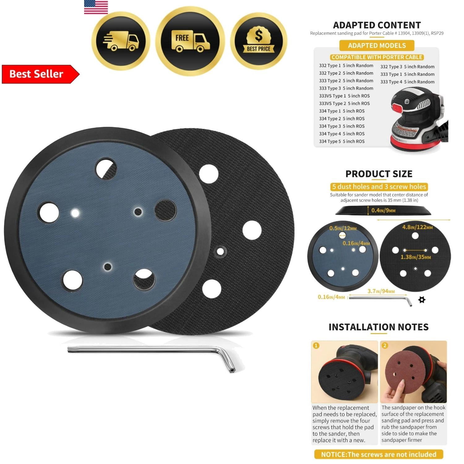 Orbital Sander Replacement Pad 5 Inch 2 Pack for Porter Cable Random Orbit Sa...