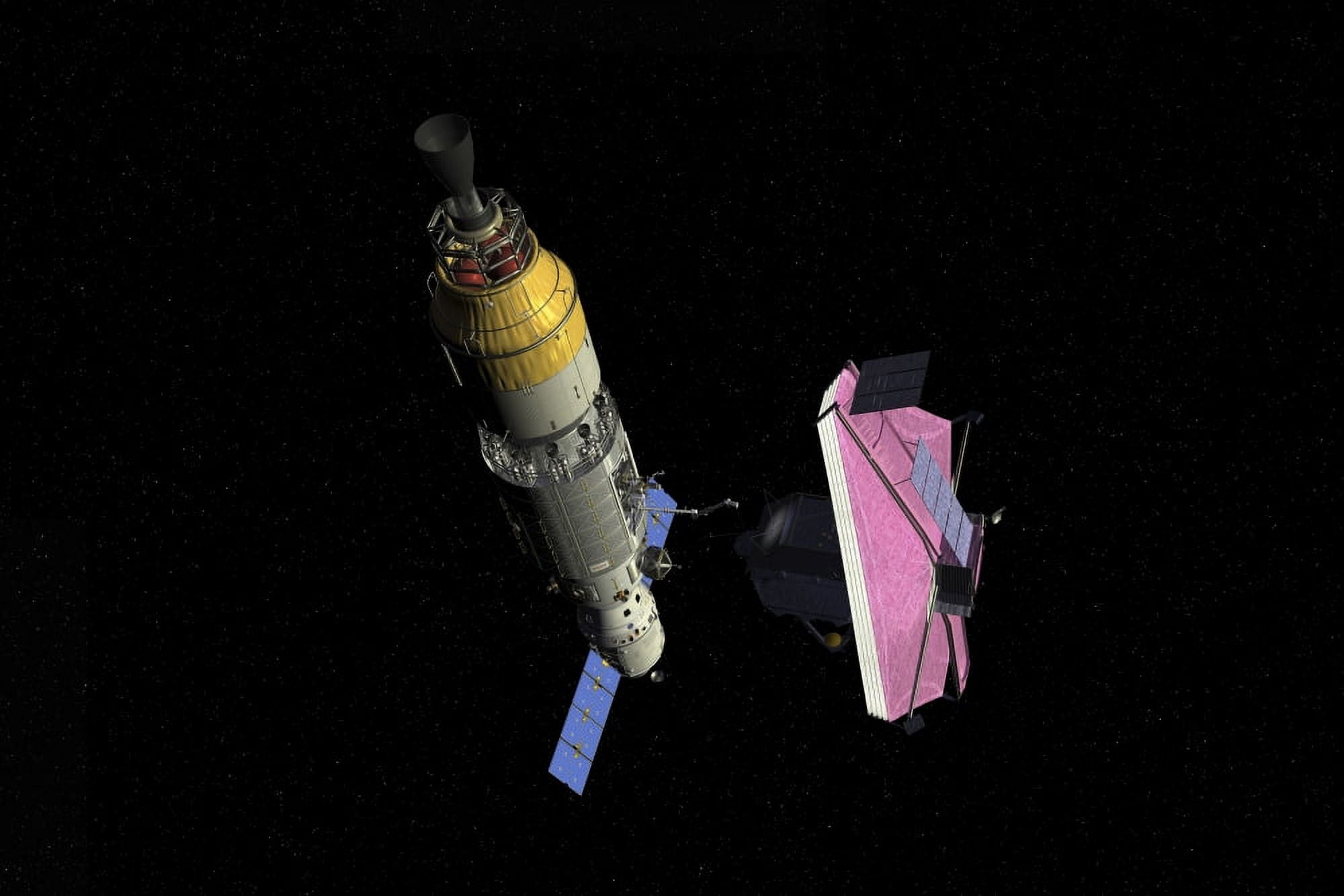 Orbital maintenance platform rendezvous with the James Webb Space Telescope Canvas Art - Walter MyersStocktrek Images (35 x 24)
