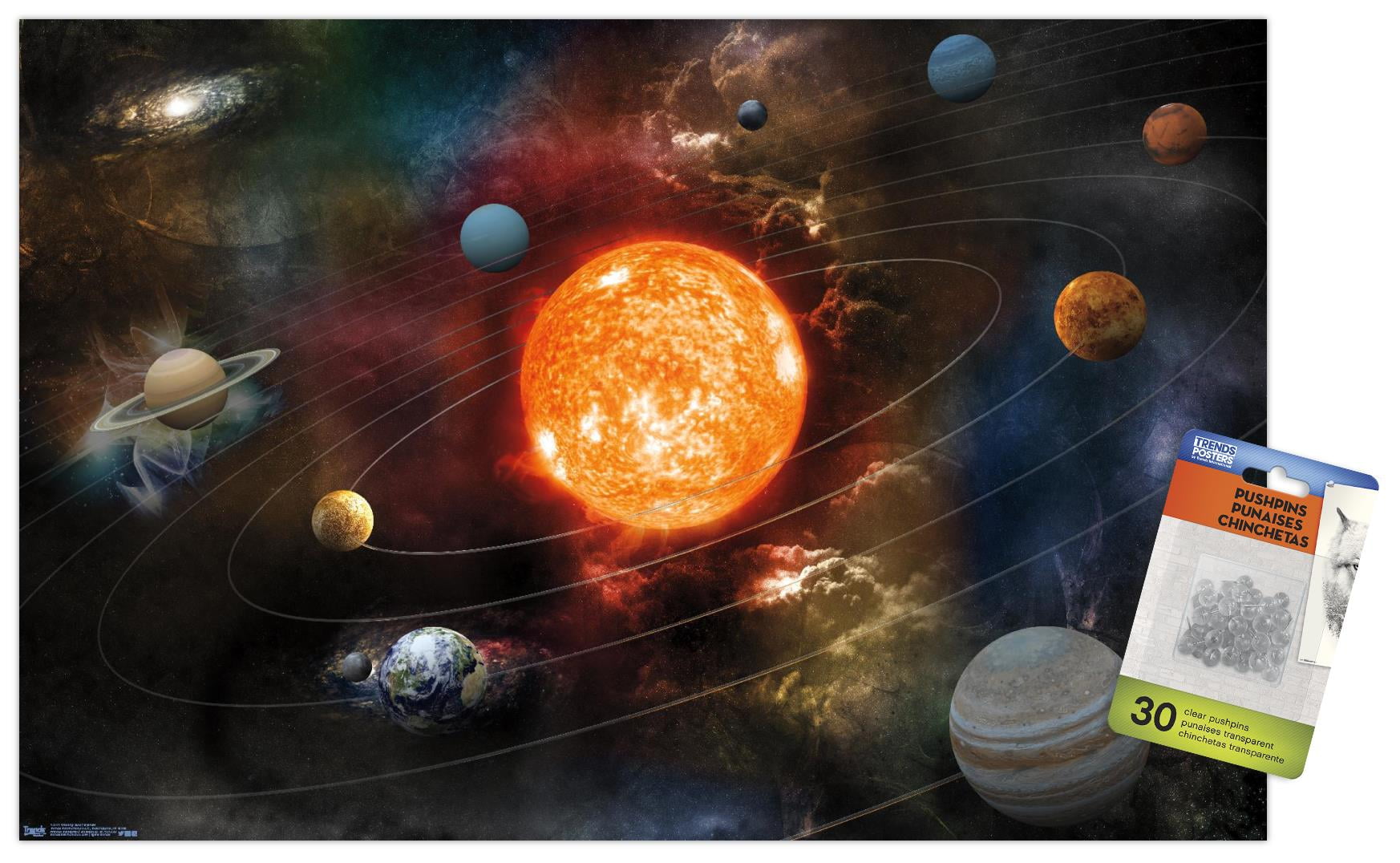 Orbiting Solar System Wall Poster with Push Pins, 14.725