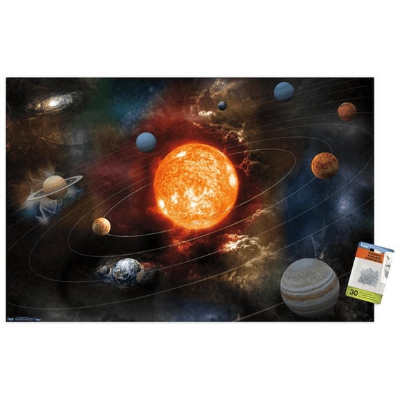 Orbiting Solar System Wall Poster with Push Pins, 22.375" x 34"