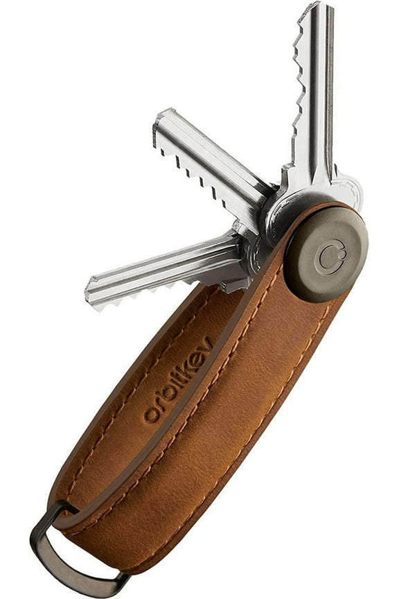 Leather Keychain Organizer - Cognac, Holds 7 Keys (4.7")
