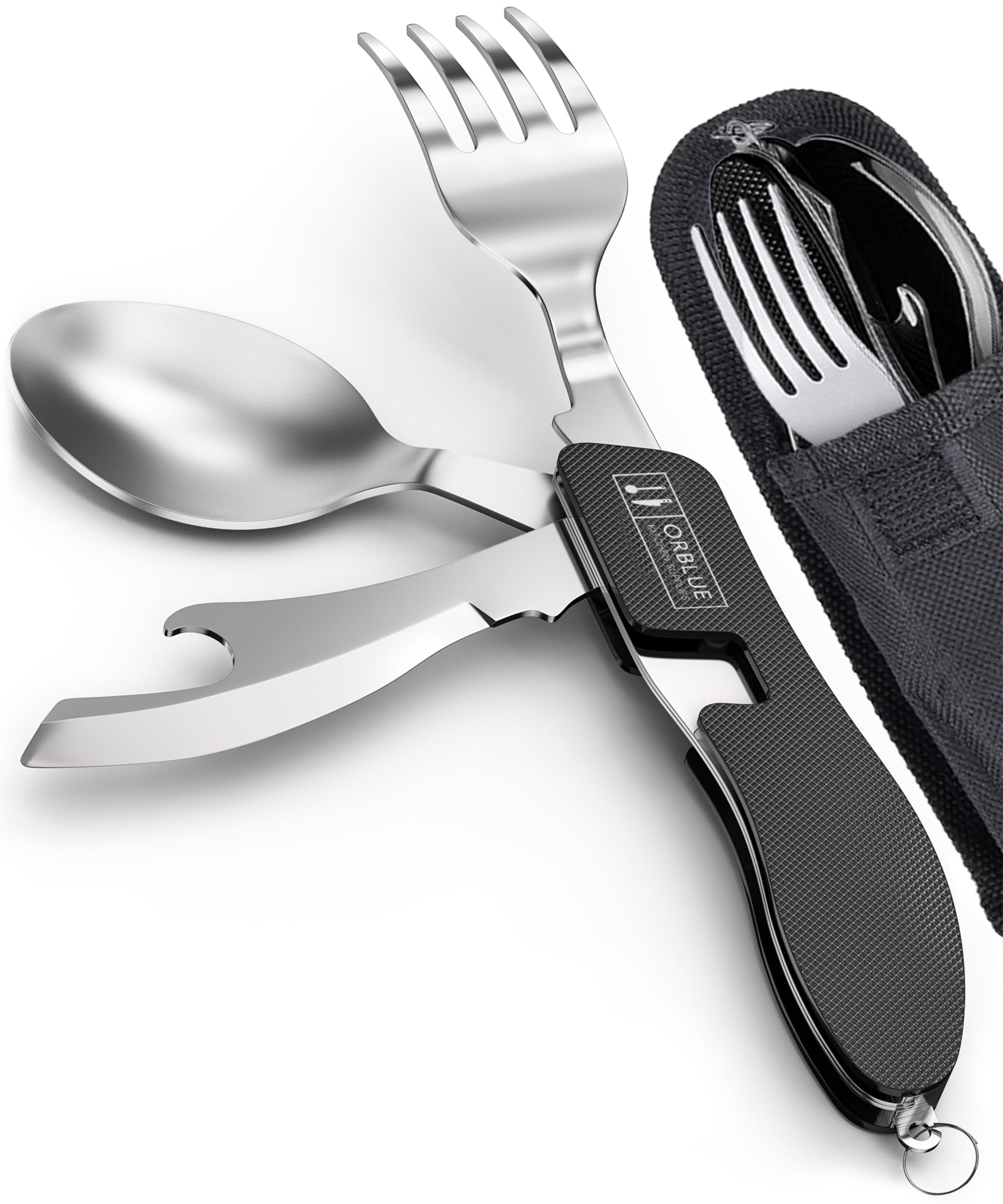 Camping Utensils - 4 in 1 Stainless Steel, Safety Locking Camping Acce