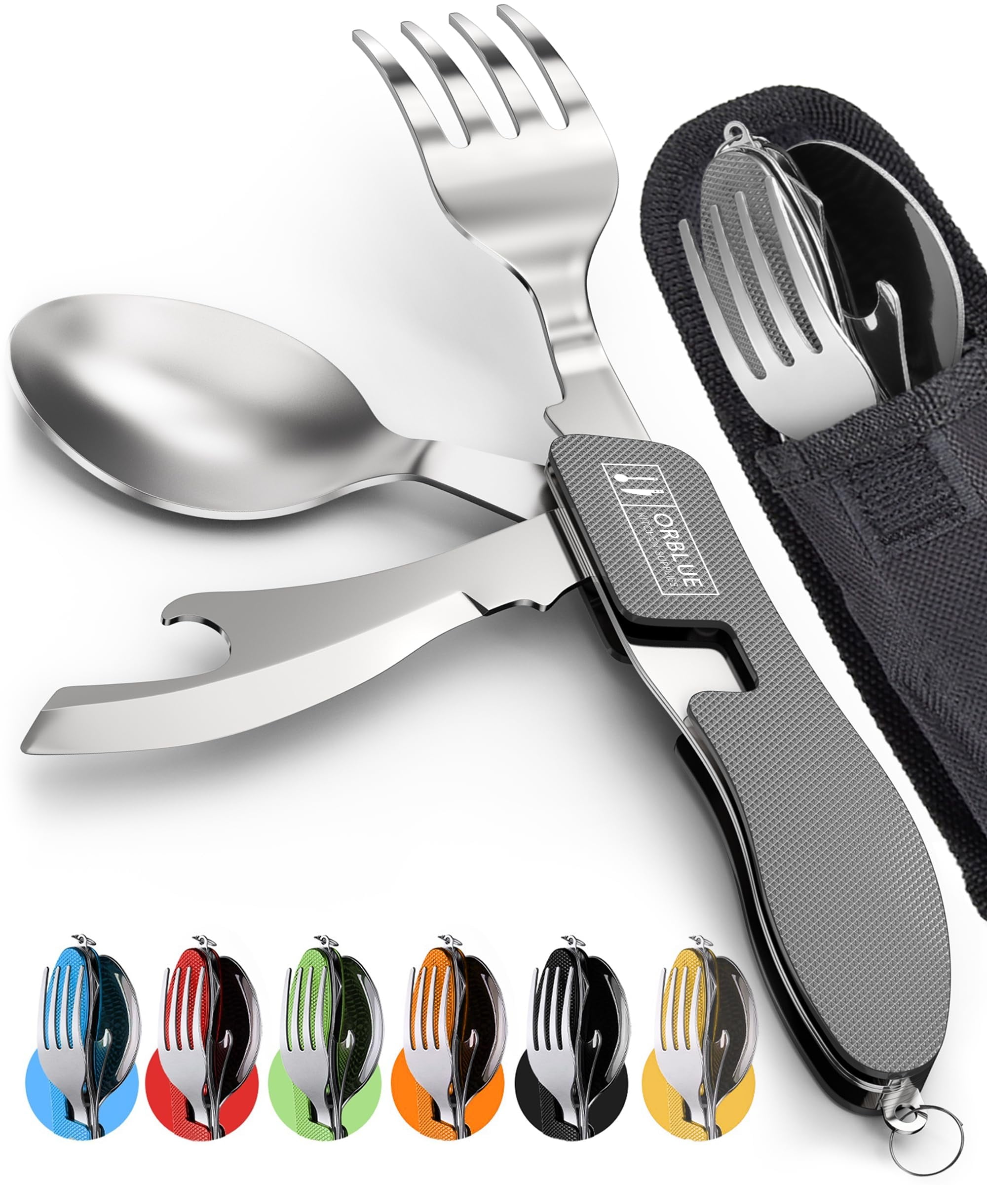 Orblue 4-in-1 Camping Utensils, 2-Pack - Portable Stainless