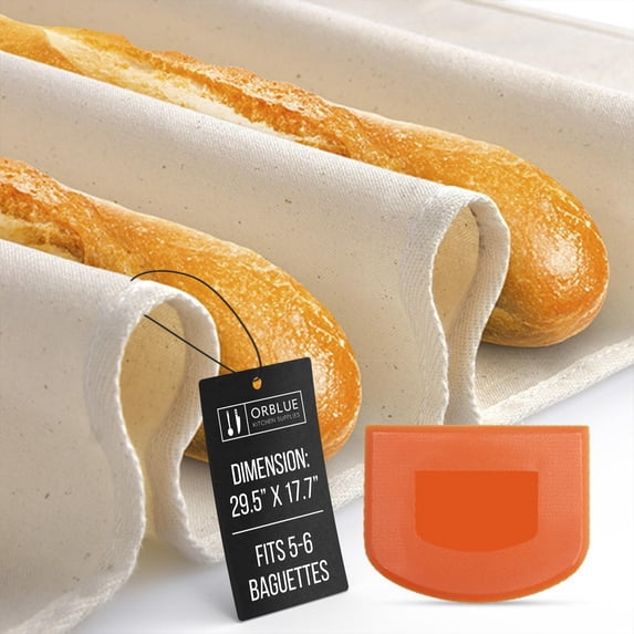 Orblue Bakers Couche and Proofing Cloth, 100% Cotton Fabric for Bread Dough Baking, Shaping Tool for Baguettes, Loaves, Ciabatta, Bread Couche 29.5 x 17.7 Inches