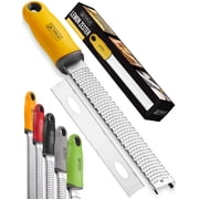 Orblue Lemon Zester & Cheese Grater - Premium Citrus Zester, Kitchen Grater for Parmesan, Chocolate, Fruits, Vegetables, Ginger, Garlic, Nutmeg - Stainless Steel Blades with Protective Cover, Yellow