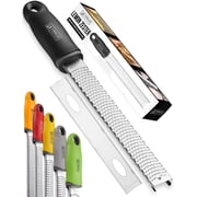 Orblue Lemon Zester & Cheese Grater - Premium Citrus Zester, Kitchen Grater for Parmesan, Chocolate, Fruits, Vegetables, Ginger, Garlic, Nutmeg - Stainless Steel Blades with Protective Cover, Black