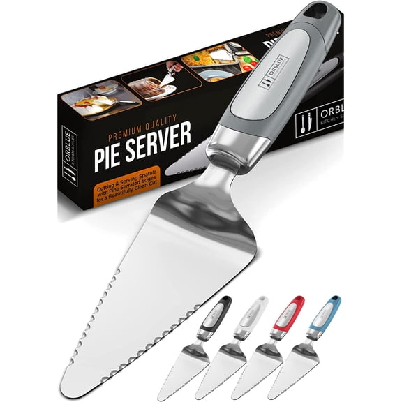 Orblue Pie Server, Essential Kitchen Tool, Serrated on Both Sides, Great for Right or Left Handed Chef, Stainless Steel Flatware, Cake Cutter, Gray