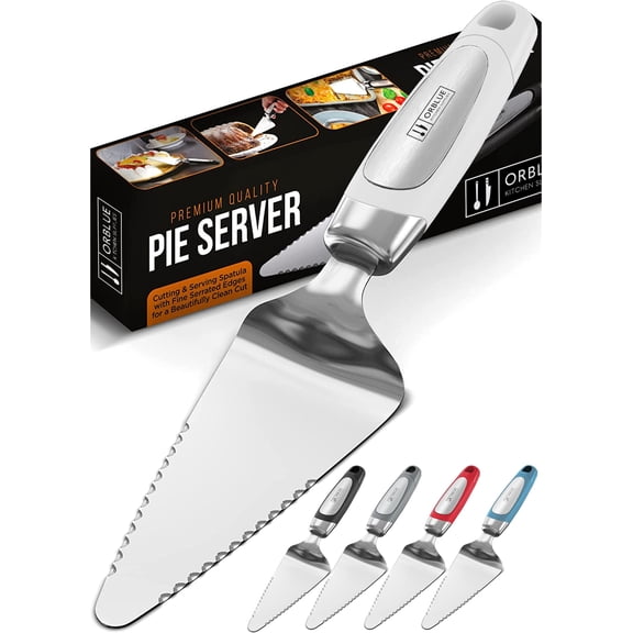 Orblue Pie Server, Essential Kitchen Tool, Serrated on Both Sides, Great for Right or Left Handed Chef, Stainless Steel Flatware, Cake Cutter,White