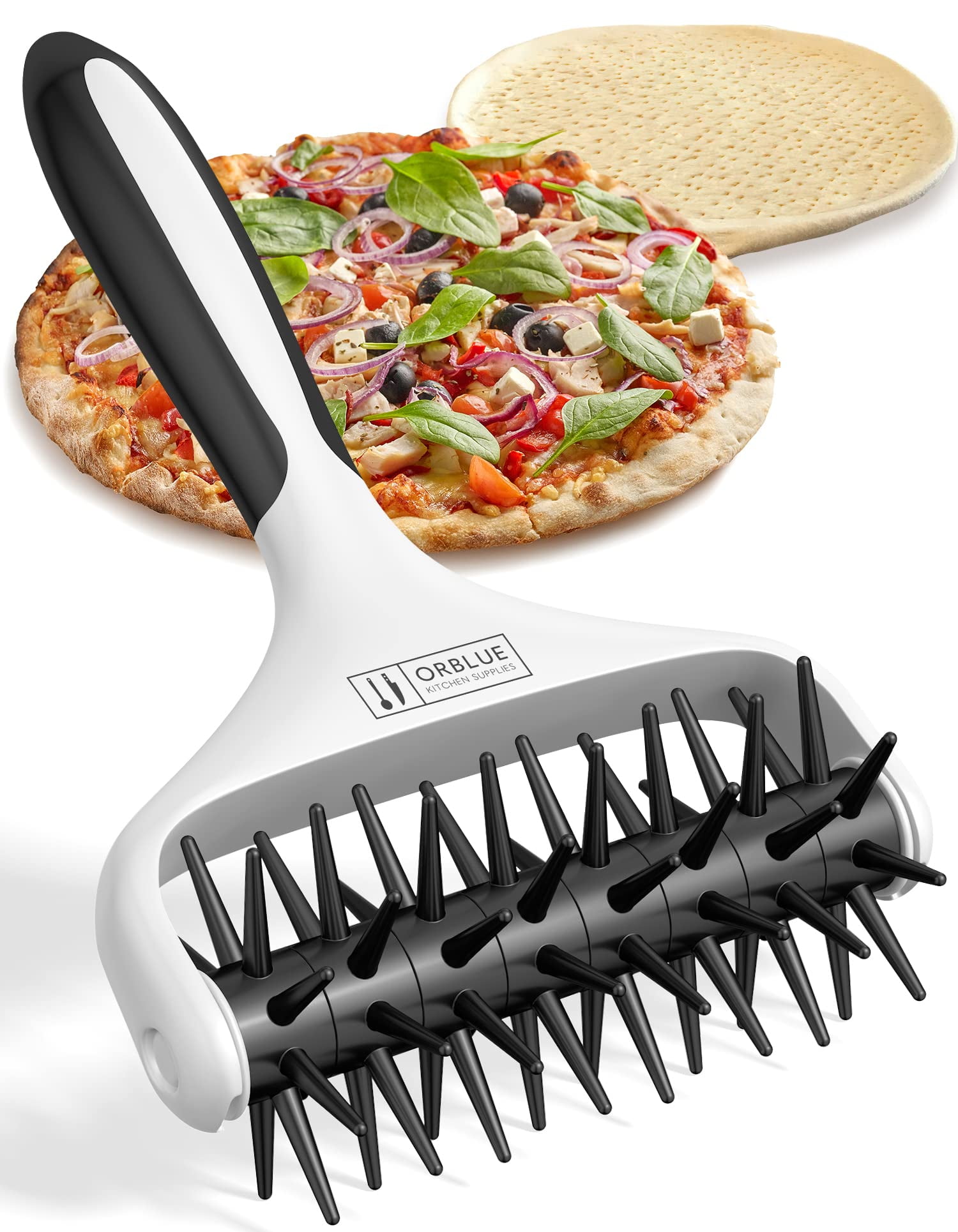Orblue Professional Pizza Dough Docker & Pastry Roller, Plastic Spikes