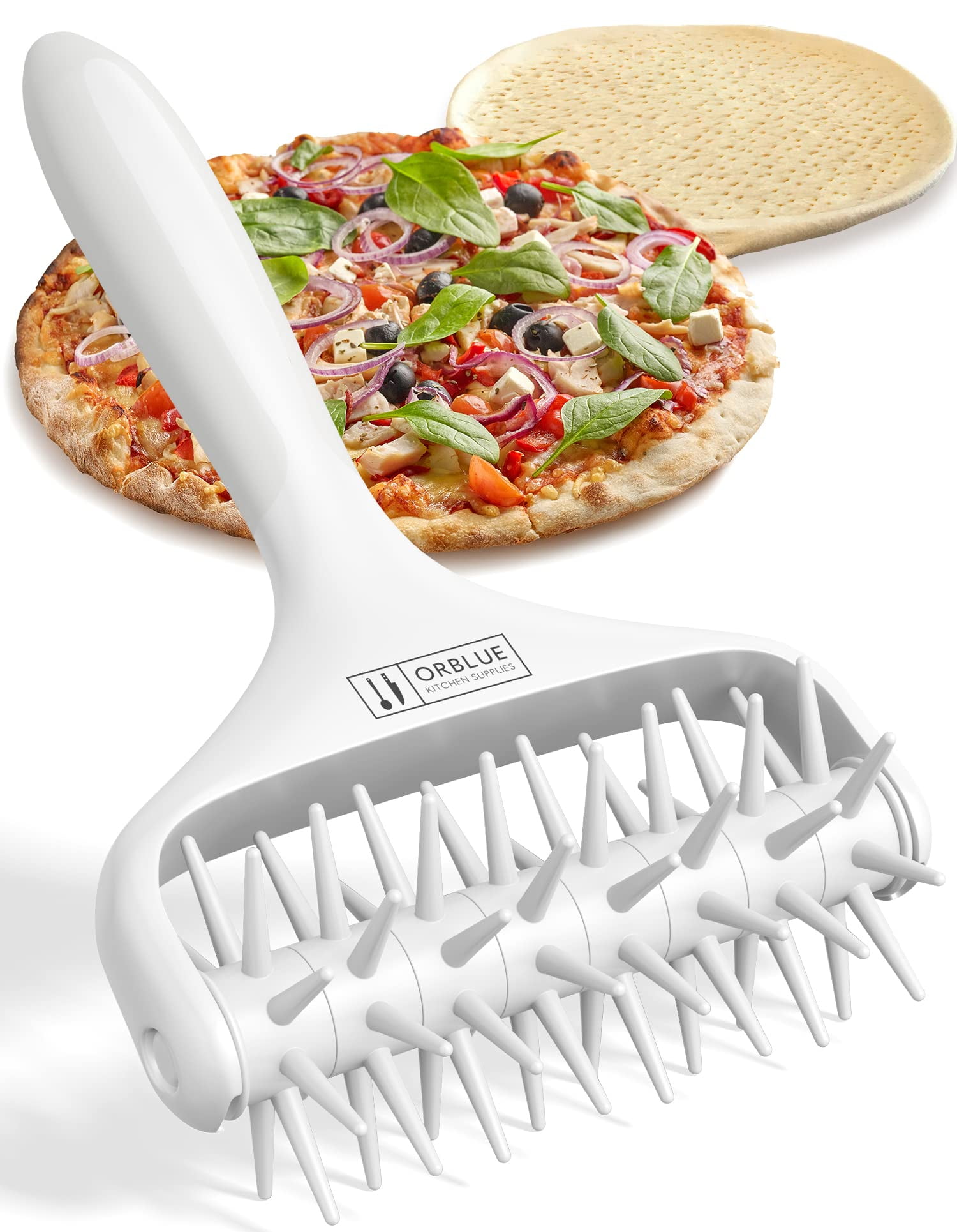 White Plastic Pizza Dough Docker Roller with Spikes
