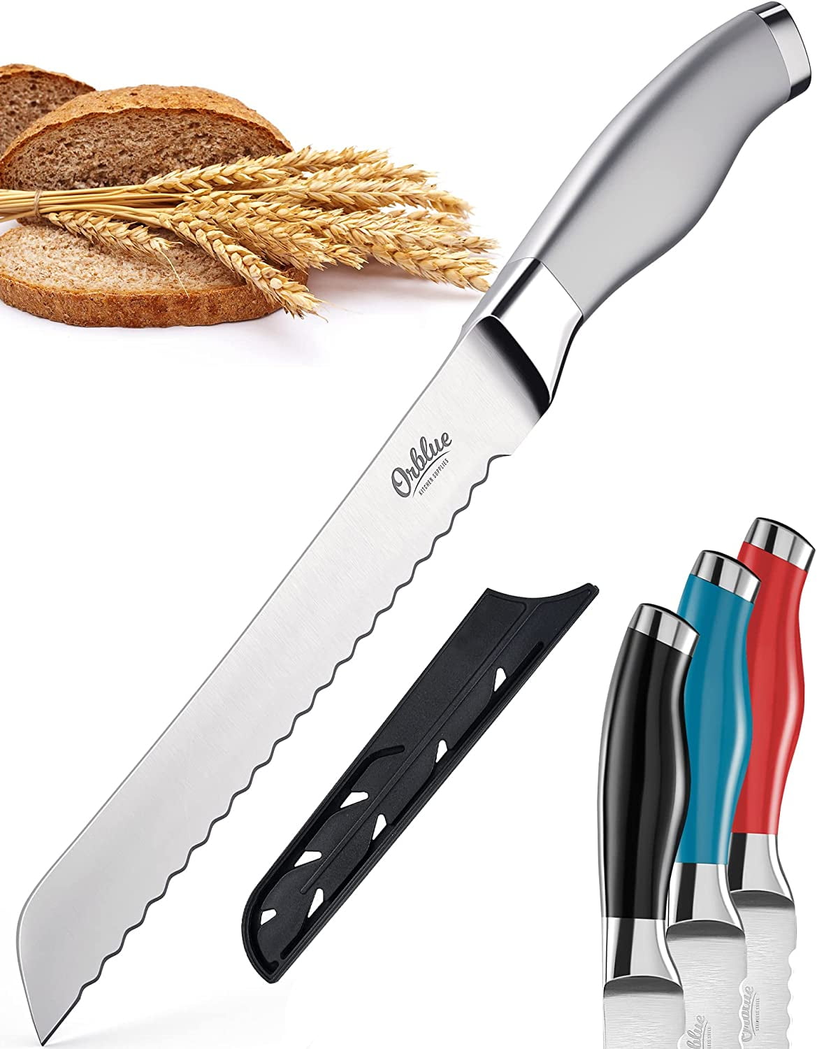 Orblue Serrated Bread Knife, Stainless Steel Bread Cutter (8inch Blade