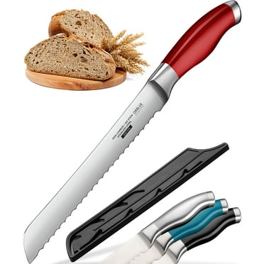 Orblue Serrated Bread Knife Ultra-Sharp Stainless Steel Professional Grade Bread Cutter - Cuts Thick Loaves Effortlessly - (8-Inch Blade with 4.9-Inch Handle), Red